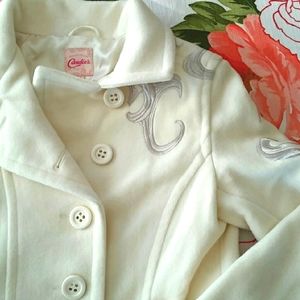 Candie's Cream Ivory Silver Embroidered Coat Juniors Medium